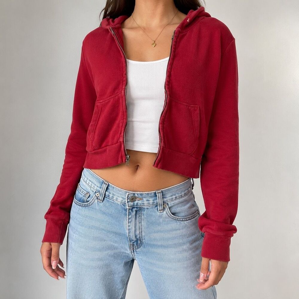 Brandy Melville J. Galt Cropped Zip Hoodie Red One Size Y2K Basic
